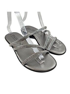 Italian Shoemakers Sandals Womens 8M Rhinestone Silver Wedge Thong Wedge Heel